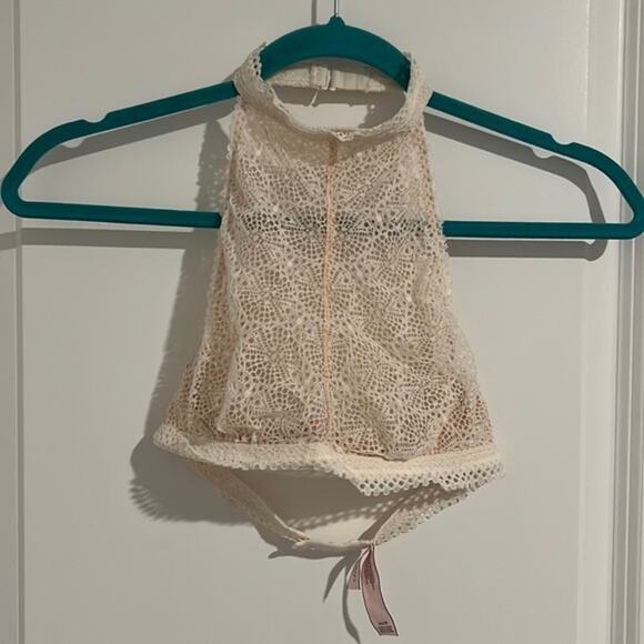 Victoria's Secret White Beige Lace High Neck Choker Bralette Size xSmall‎ - Picture 2 of 5